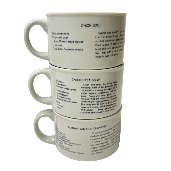 Lot Of 3 Vintage Soup Cups Manhattan Fish Chowder Onion Garden Pea Soup Mugs - Picture 3 of 11